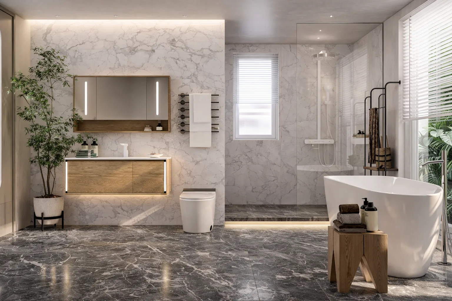Baie modernă smart cu design minimalist